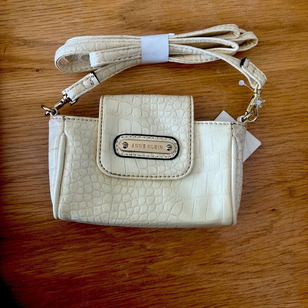 Anne Klein Cream Alligator Print Mini Crossbody Handbag